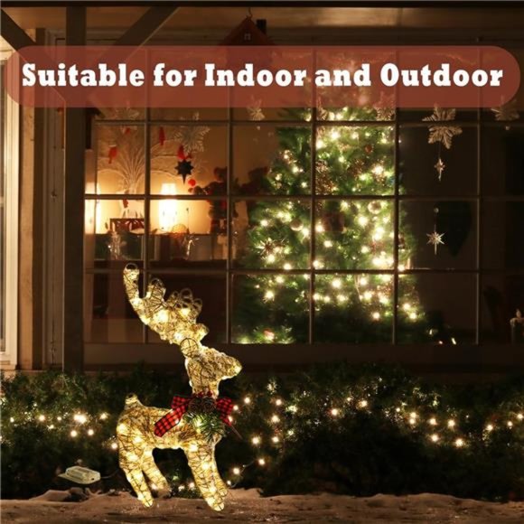 Rustic Lighted Reindeer Christmas Decoration, 18.3" Gold Deer with 50 Led - Picture 7 of 7